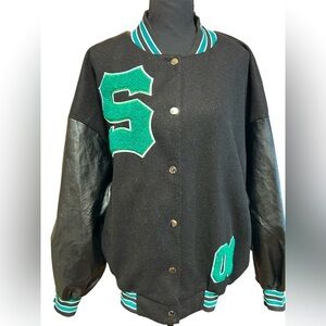 Black and Green Varsity Jacket with letter “S”, EUC